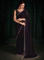 Satin Chiffon Purple Party Wear Zircon Work Saree